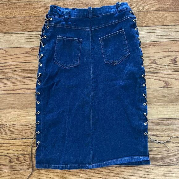 Vintage Y2K Denim Lace Up Midi Skirt Zoey & Beth - Picture 6 of 6